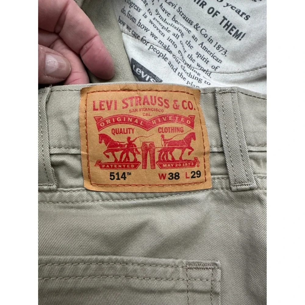 Levis 514 Straight Fit Khaki Tan Pants Mens 38x29 Cotton Stretch 00514-1865‎